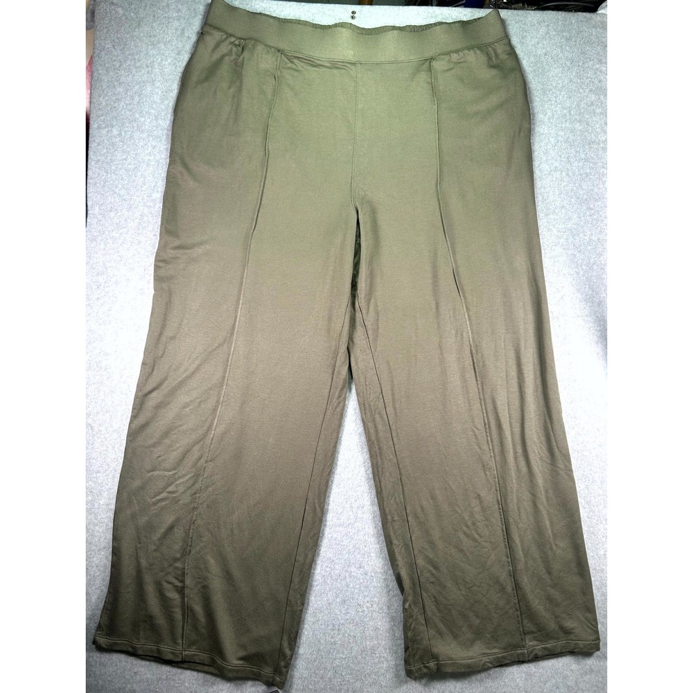 Time and Tru Knit Pants Women 3XL Olive Green Relaxed Fit Elastic Waist Wide Leg